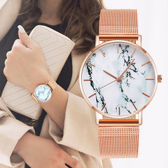 Fashion Gold Mesh Band Creative Marble Female Wrist Watch Luxury Women Quartz Watches Gifts